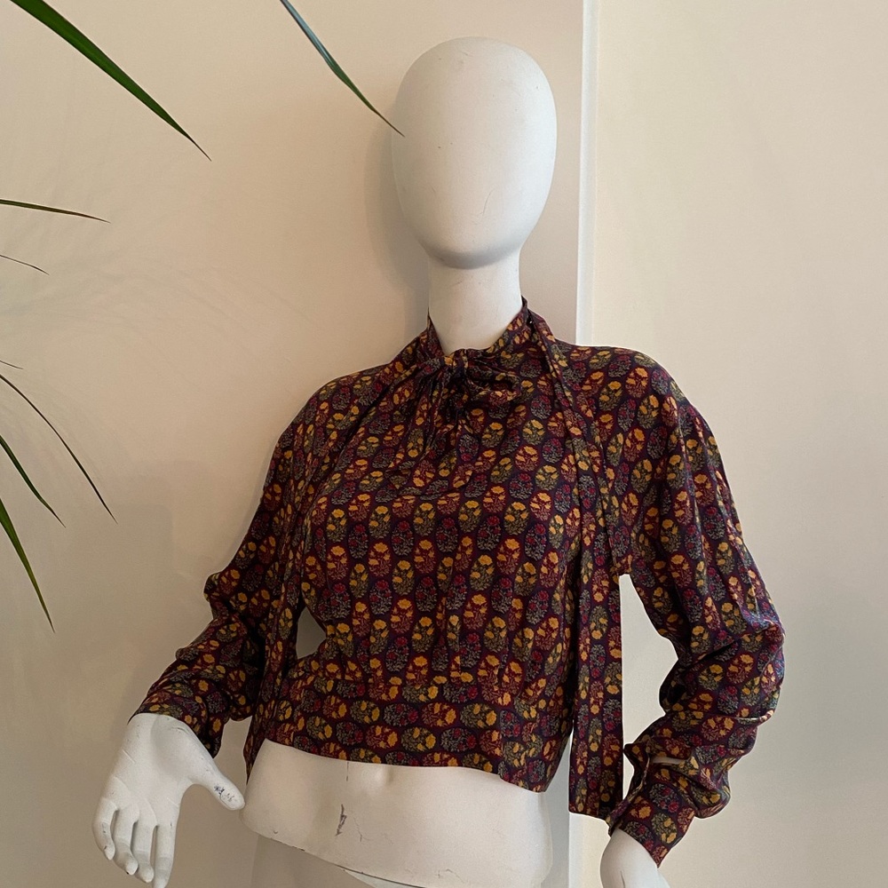 FENDI VINTAGE SILK BLOUSE PUSSY BOW, 42 /12 US